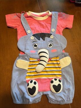 Toddler Elephant Overalls Set in Pink and Light Blue